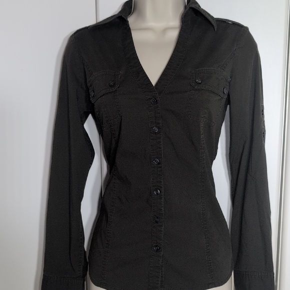 Express Olive Green Button-Down Women's Shirt - Picture 1 of 4